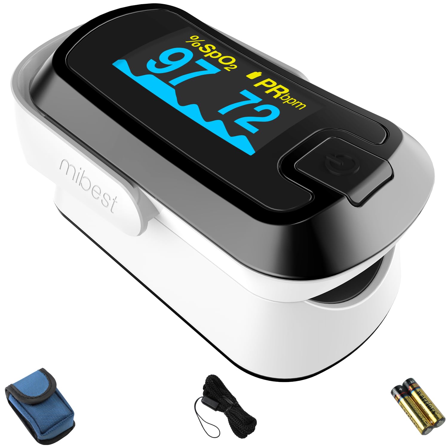 mibest oled finger pulse oximeter white black display