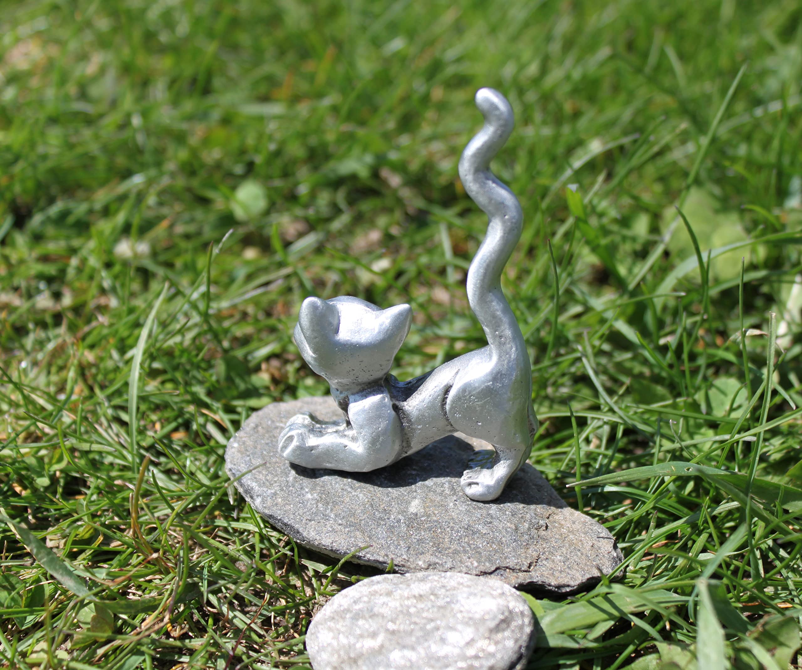 Handmade pewter cat figurine 3 inches tall and 2 inches long