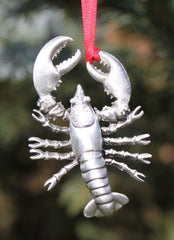 Lobster ornament with red satin ribbon and attached tag