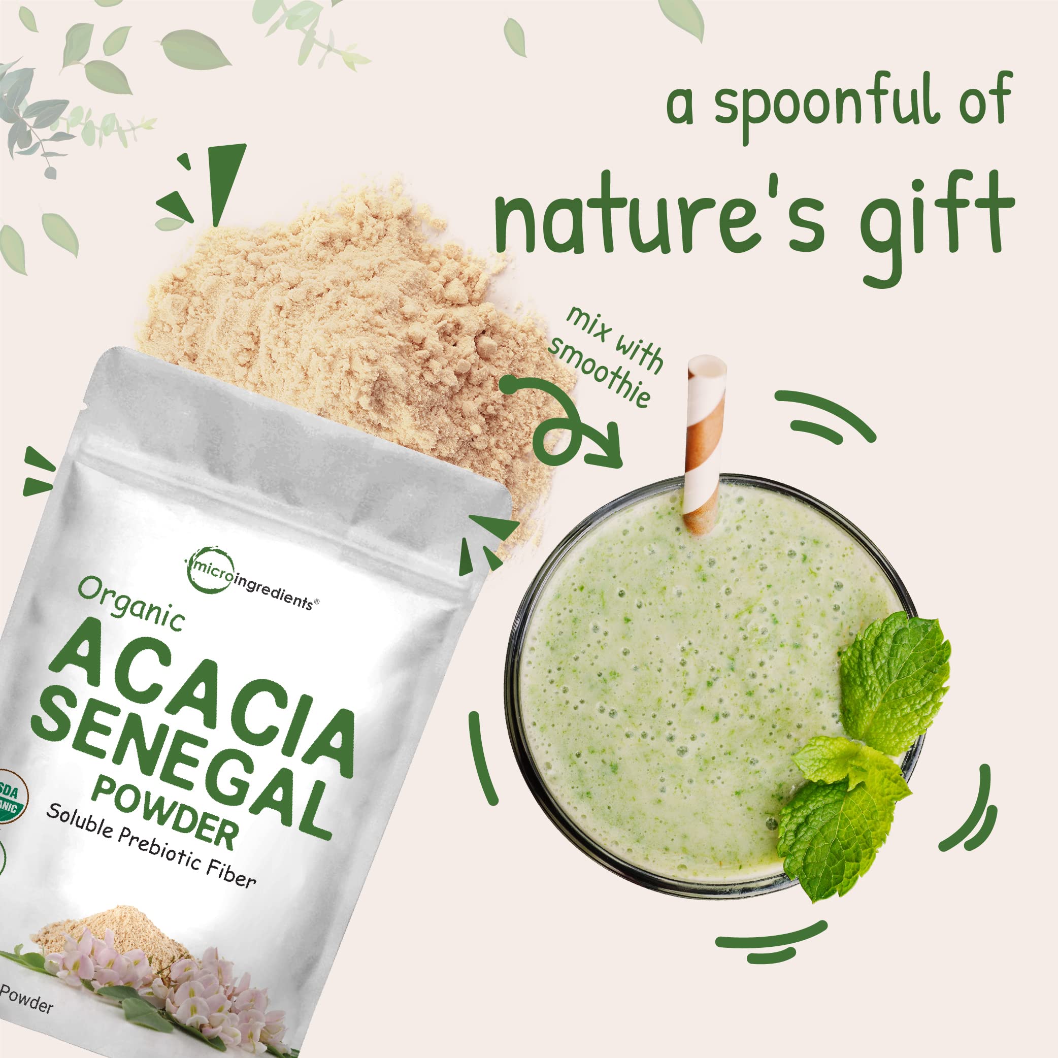 USA sourced Acacia Senegal fiber powder ready for smoothies