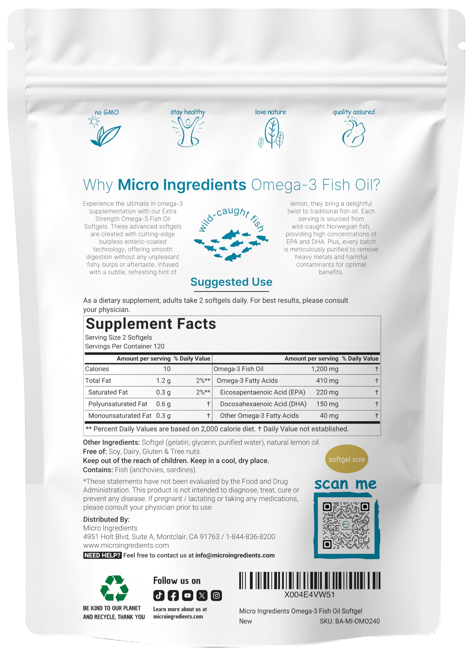 Extra Strength omega-3 fish oil softgel 240 count