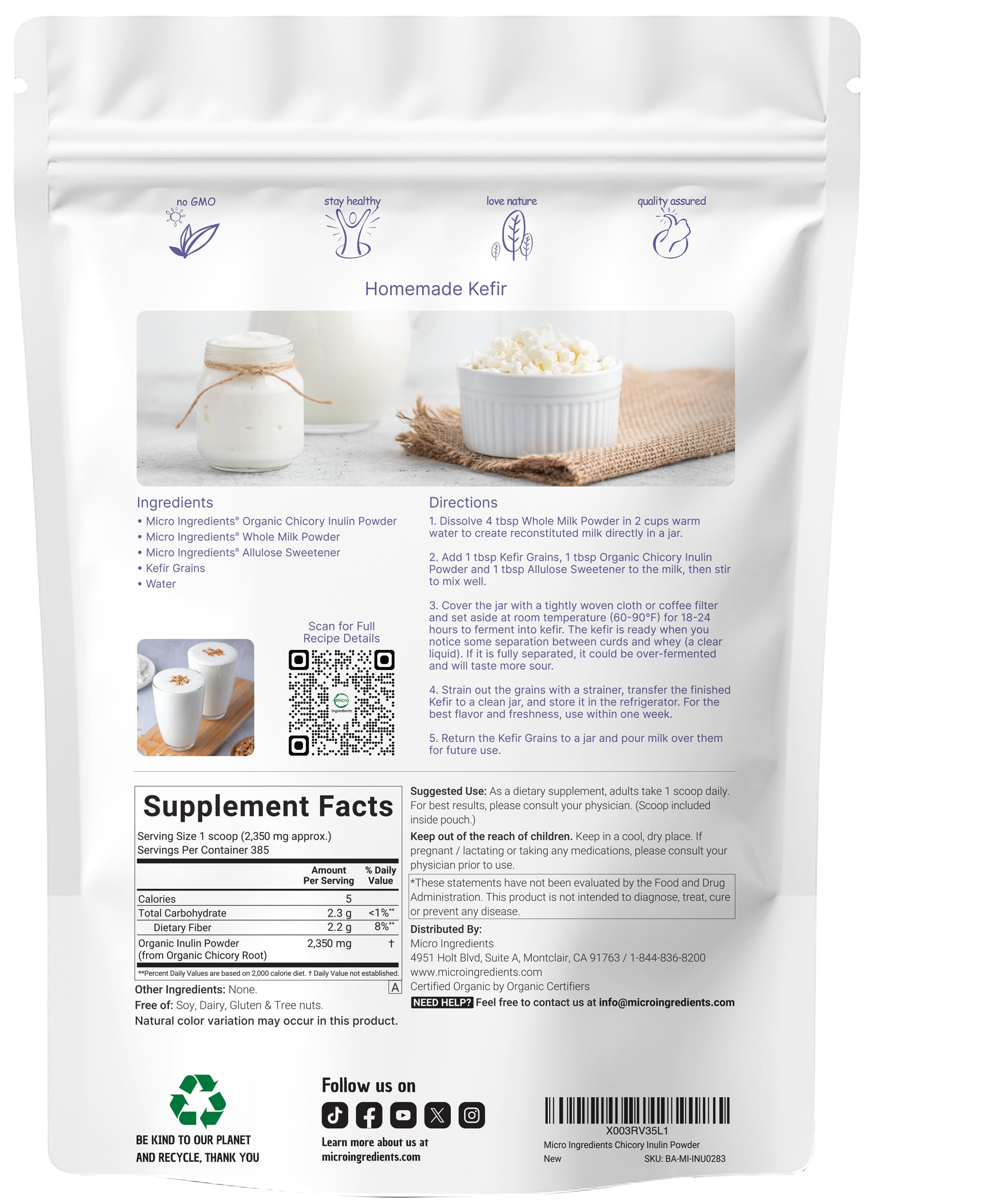 Organic chicory root inulin powder scoop included