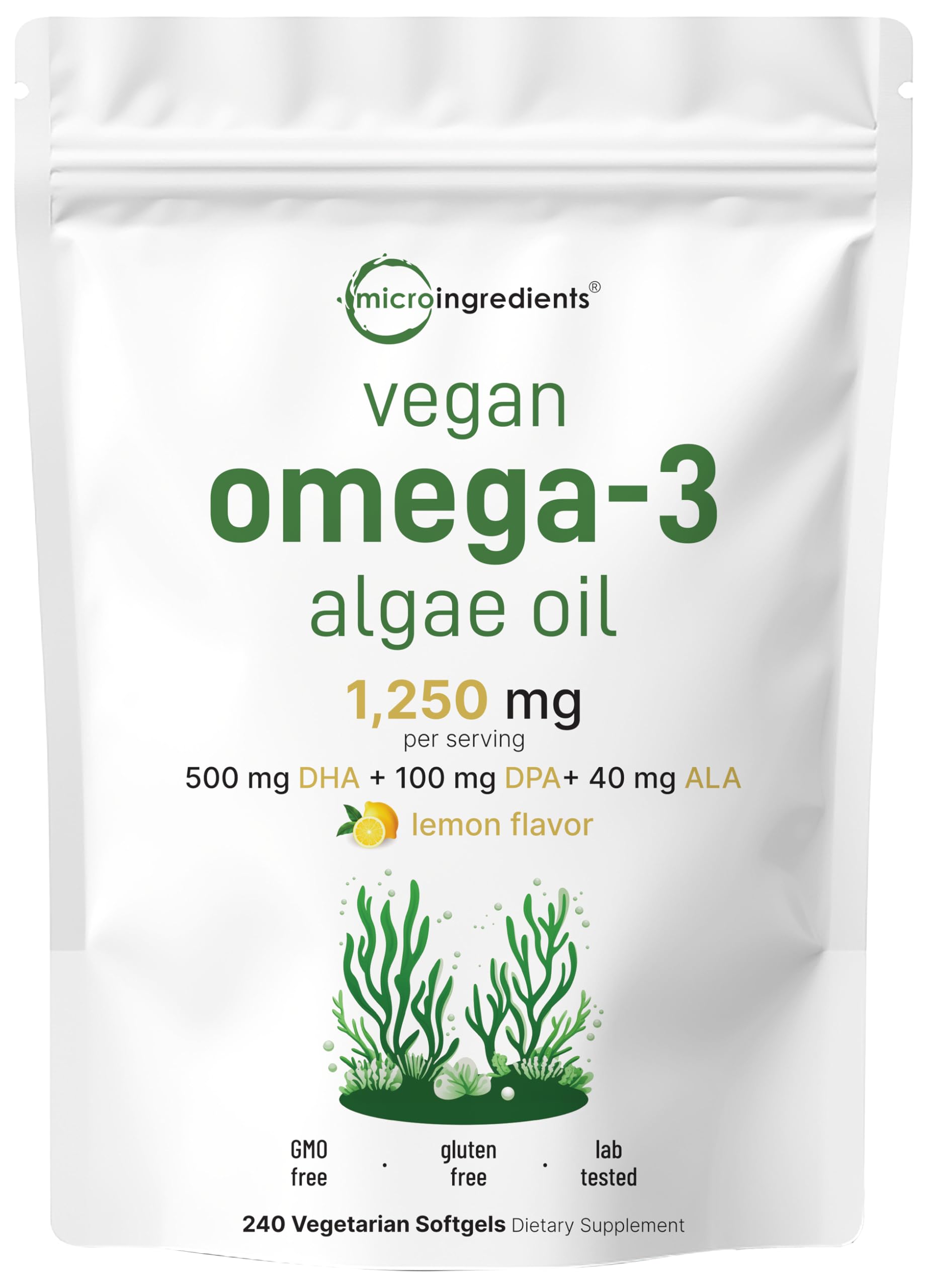 Micro Ingredients vegan omega 3 algae oil 240 veggie softgels bottle