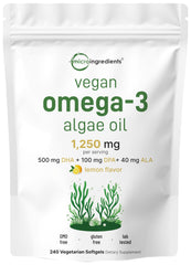 Micro Ingredients vegan omega 3 algae oil 240 veggie softgels bottle