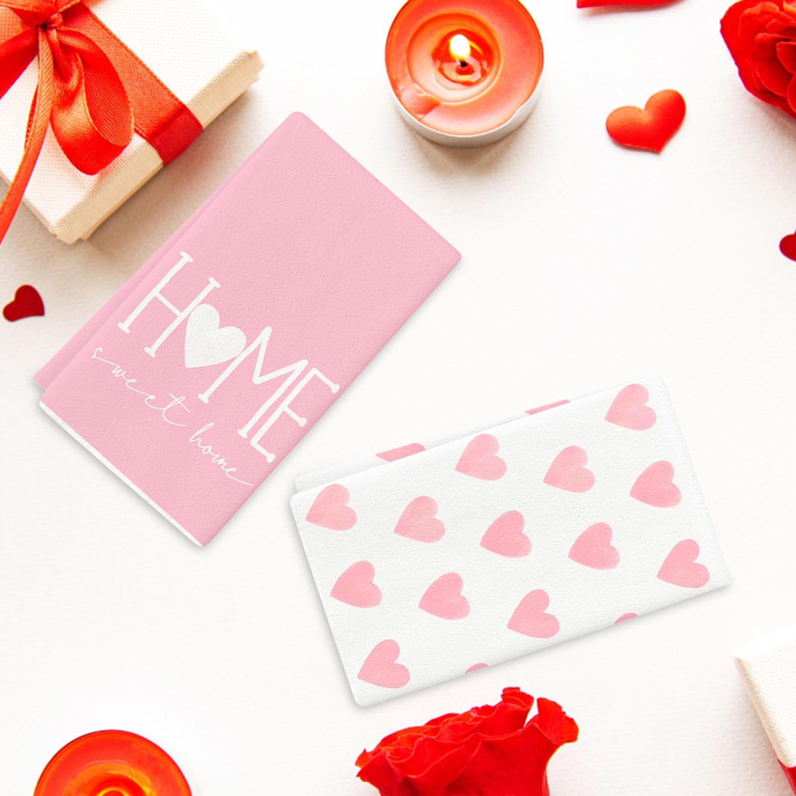 Dish towels 16.5 x 23.6 inches pink hearts pattern