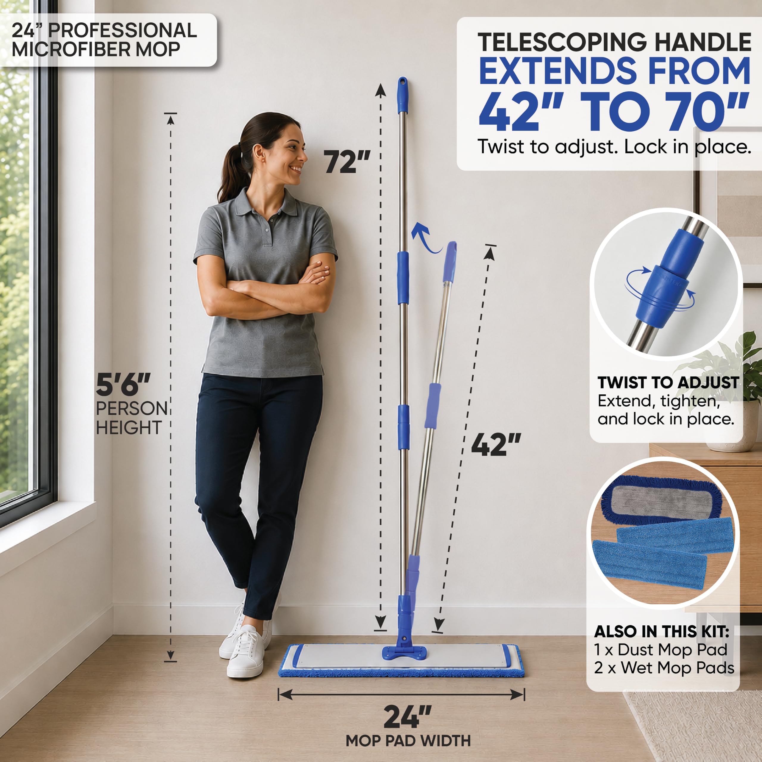 64 inch stainless handle on professional flat mop system