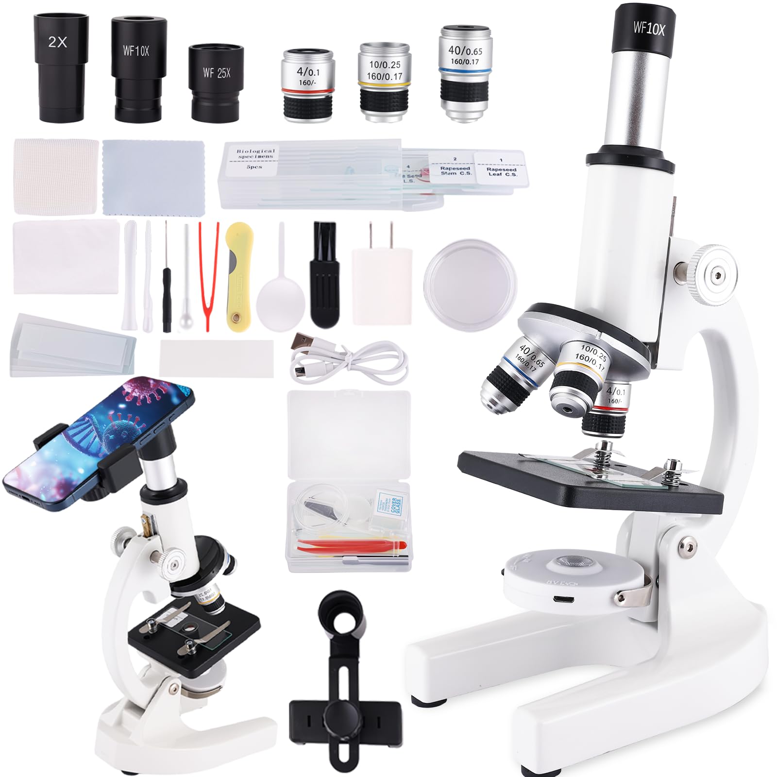 Microscope for Adults & Kids with WF eyepieces and multiple objectives