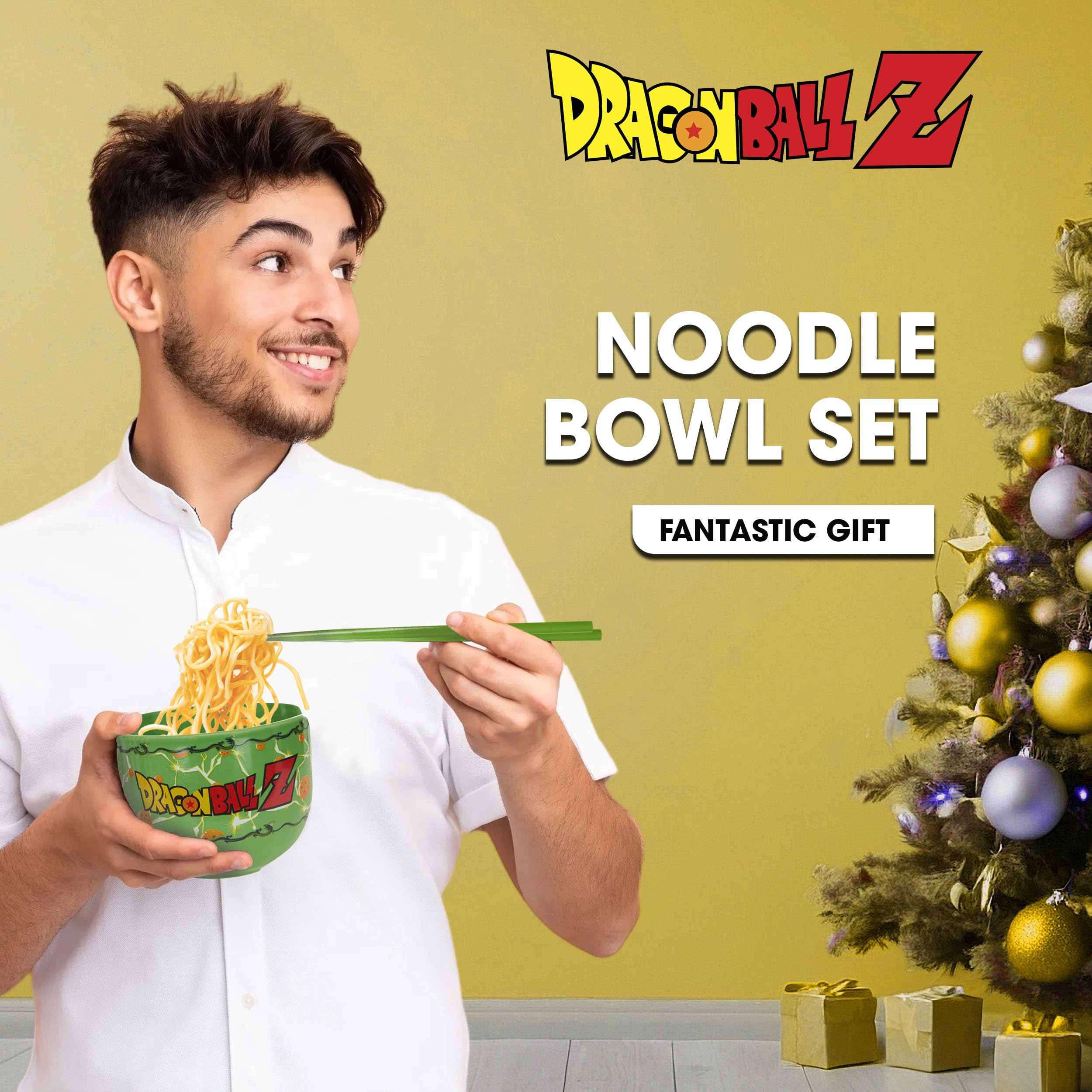 Ceramic ramen bowl 20oz from Dragon Ball Z set with utensils