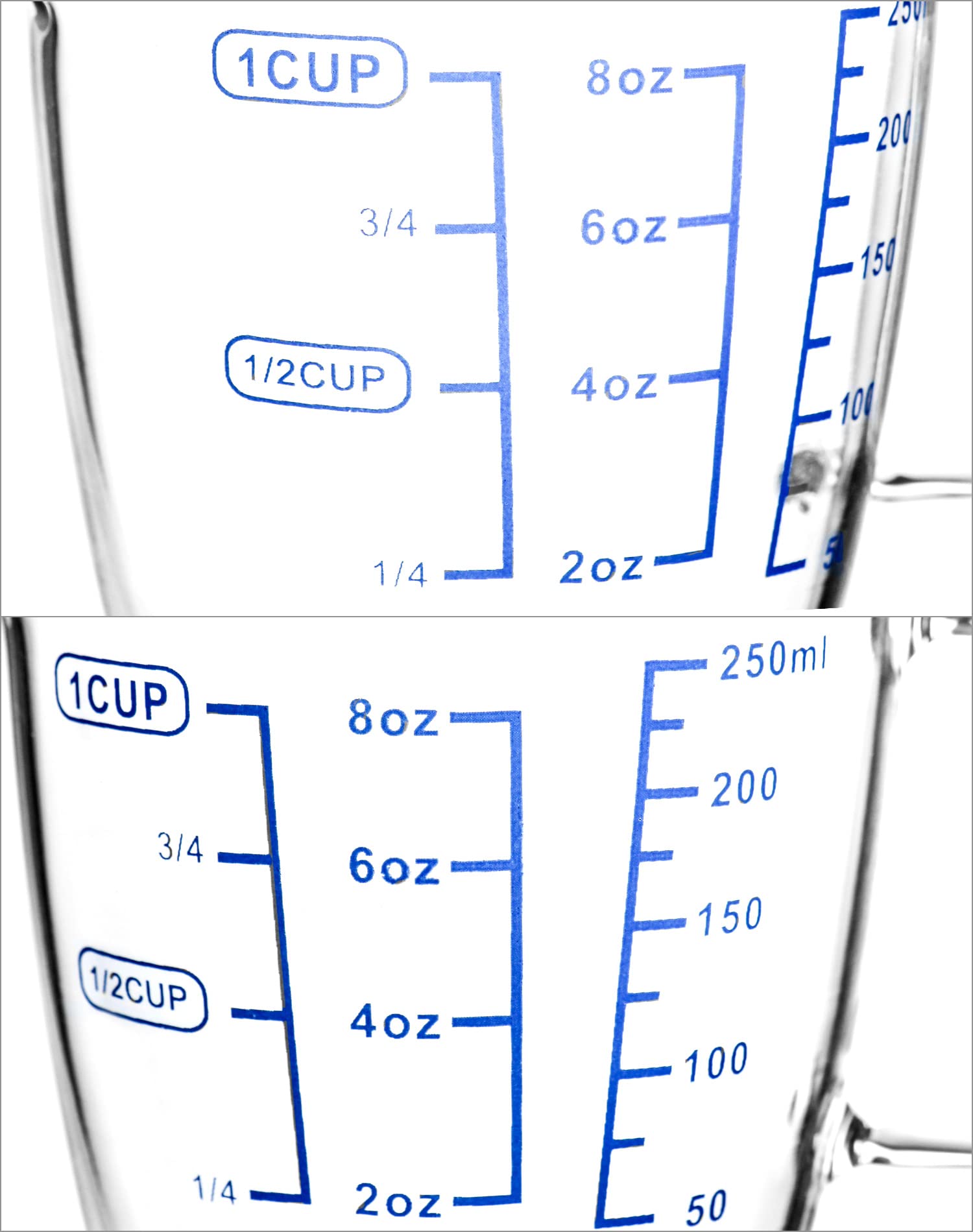 V-shaped nozzle on glass measuring cup for precise pouring