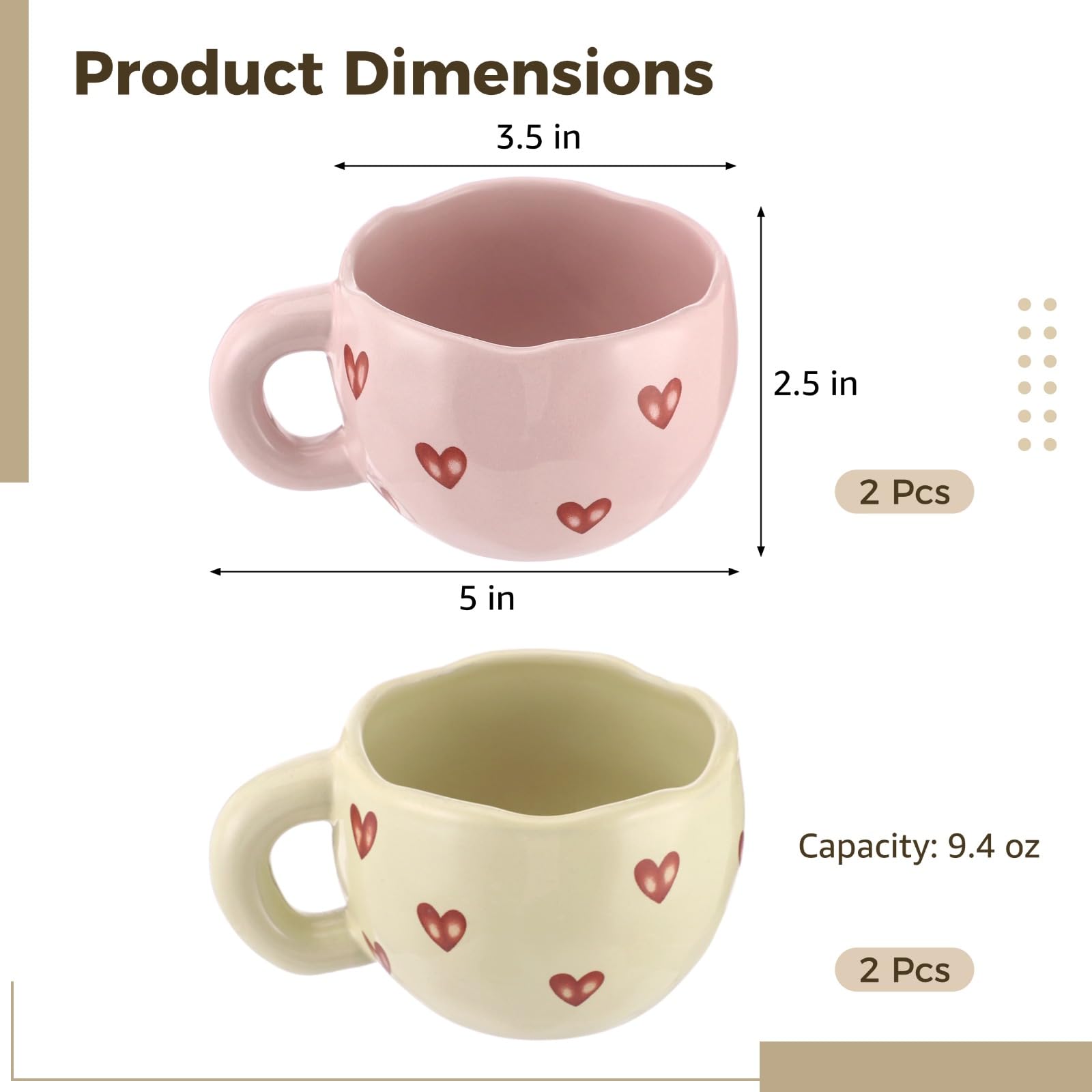 Two beige and two pink TimCorr coffee mugs