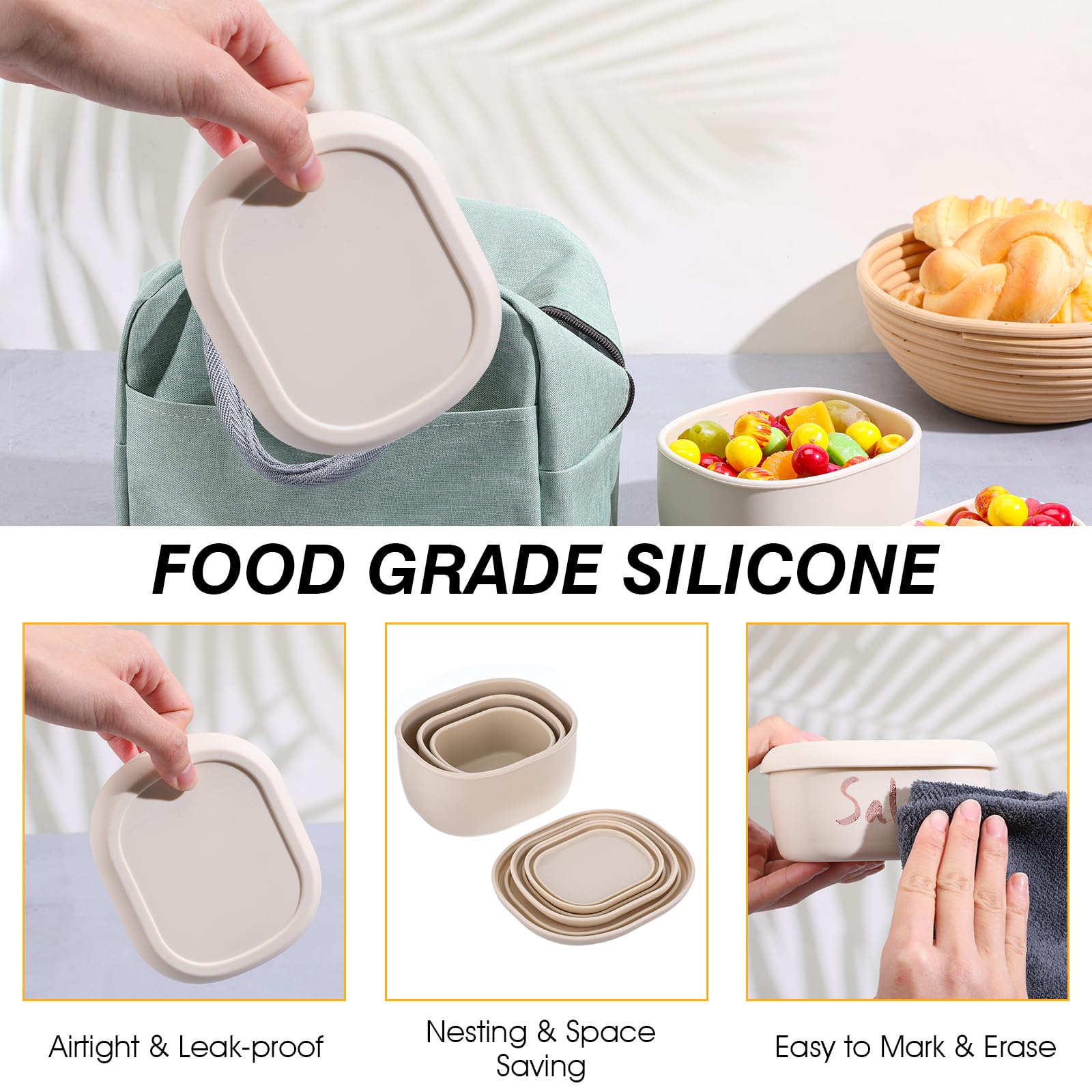 Dishwasher microwave oven and freezer safe silicone containers