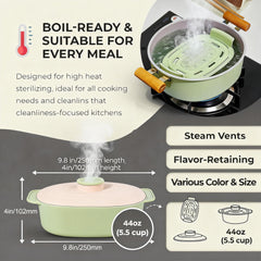 microwave-safe steamer bowl showing lid and water lid