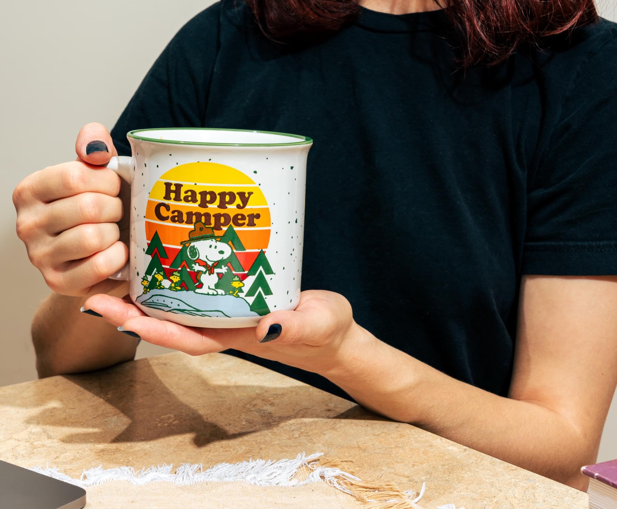 20-ounce Peanuts camper mug for display or everyday use