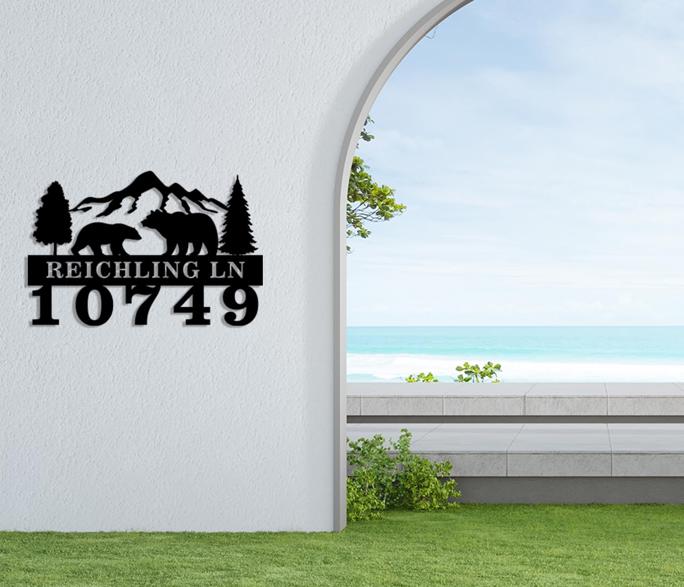 Bear theme address plaque with street name personalization
