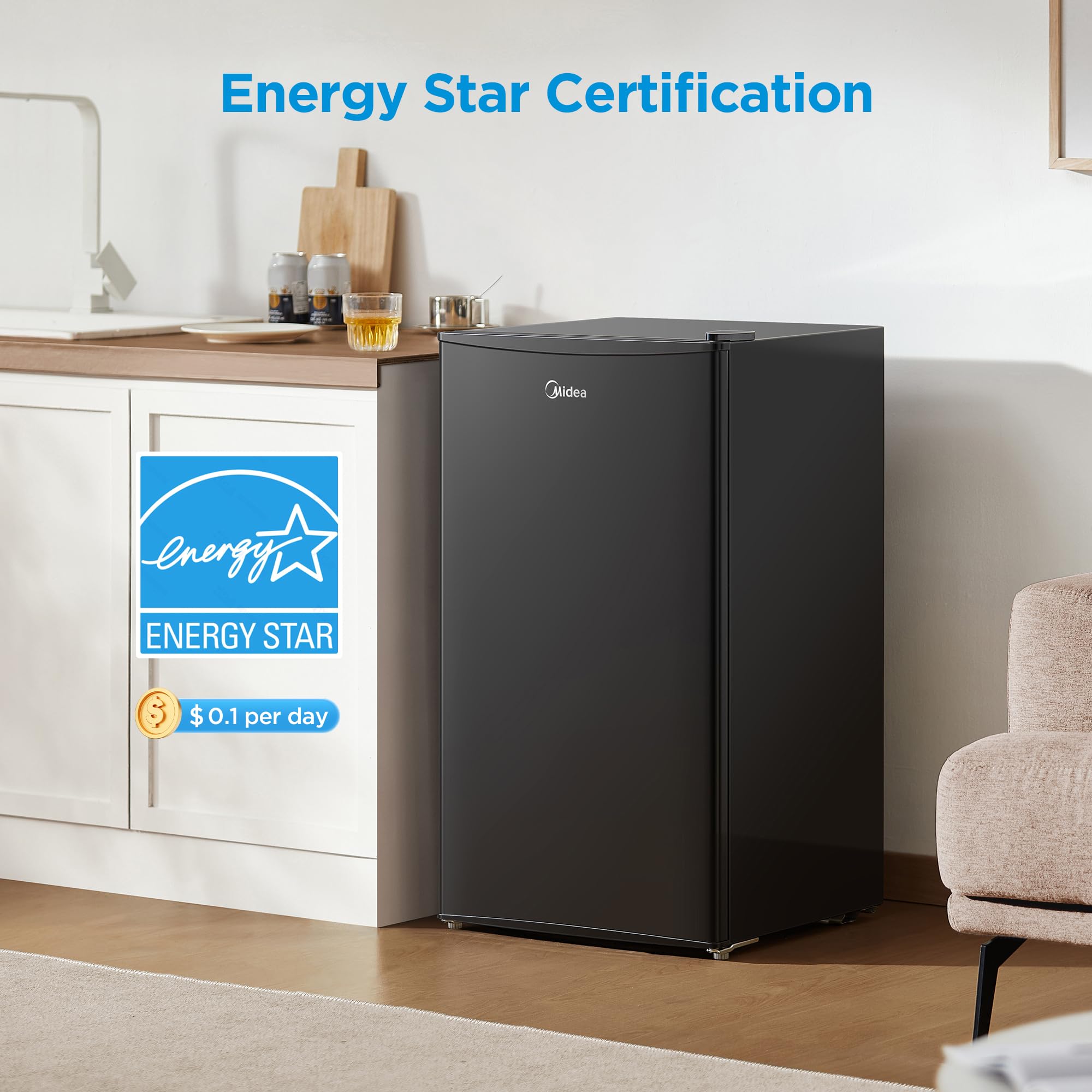 Easy access cans rack in Midea MERM33S1ABB fridge