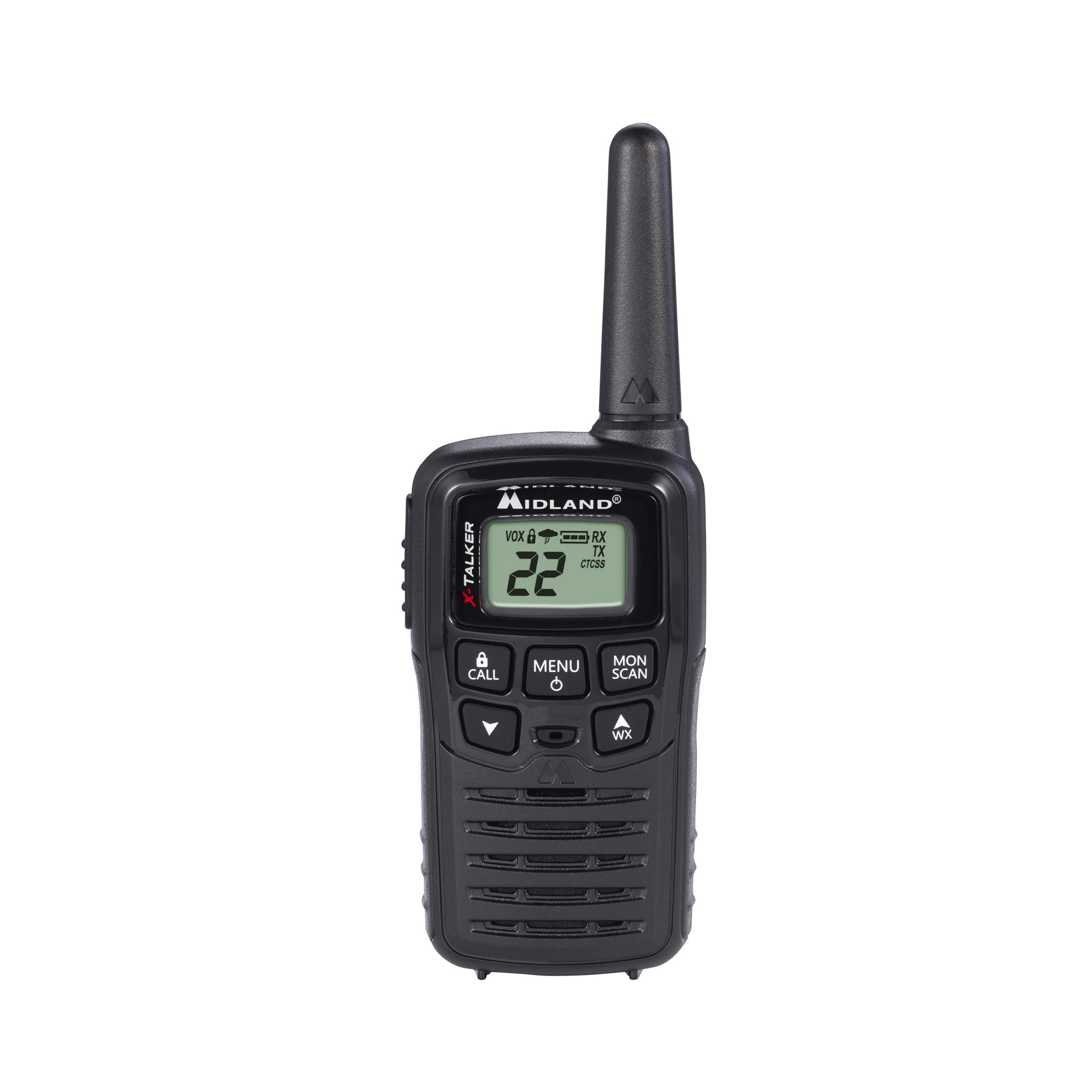 Channel selector showing 22 channels on Midland walkie talkie