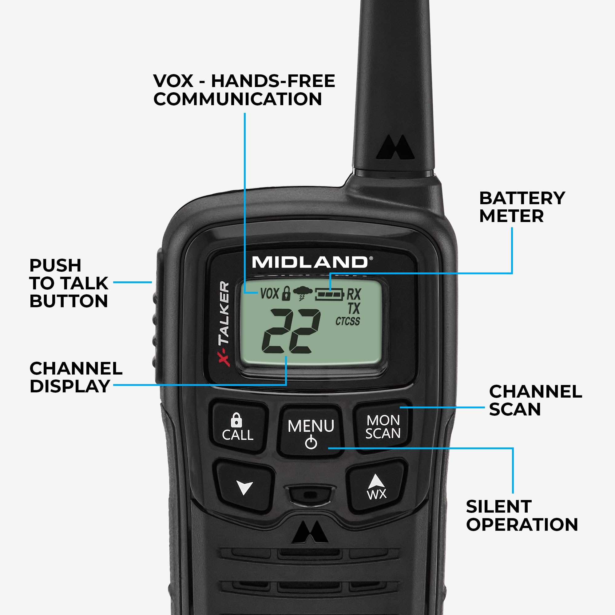 38 CTCSS privacy codes on Midland walkie talkie