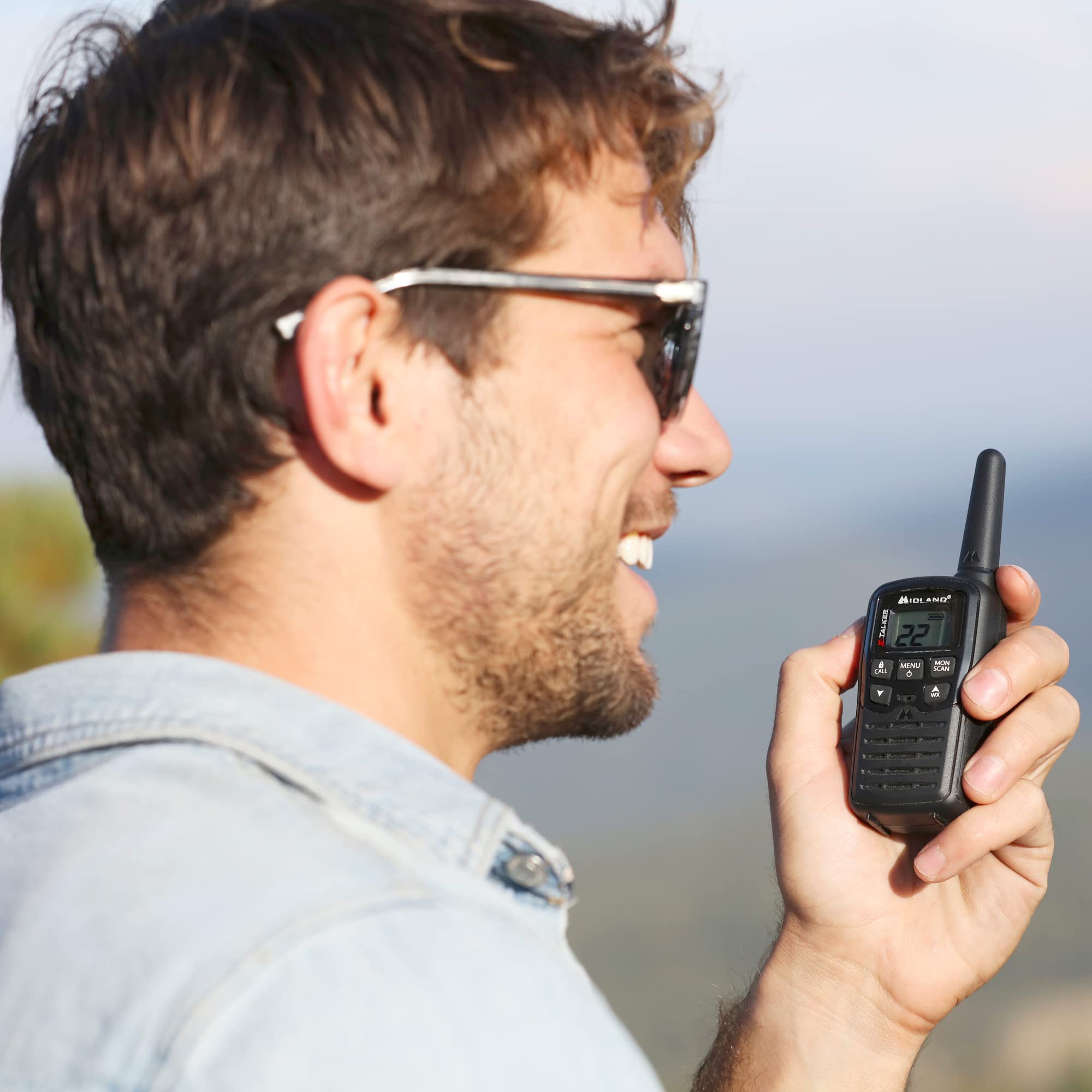 Pair of Midland T10 X-Talker FRS Walkie Talkies with belt clips
