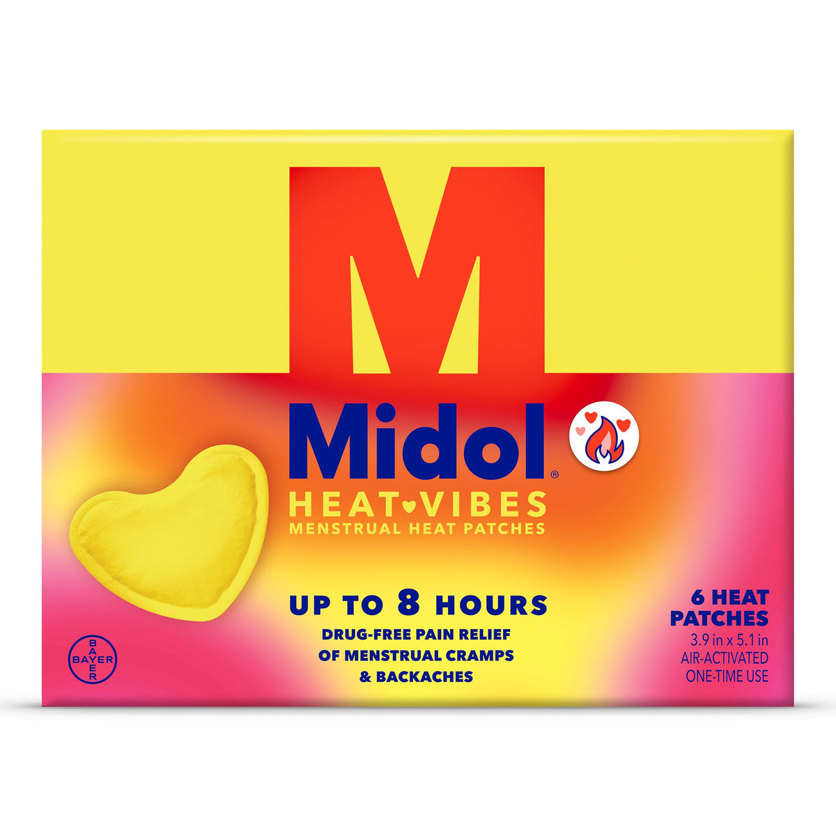 Box of Midol Heat Vibes Menstrual Pain Relief Heat Patches 6 count