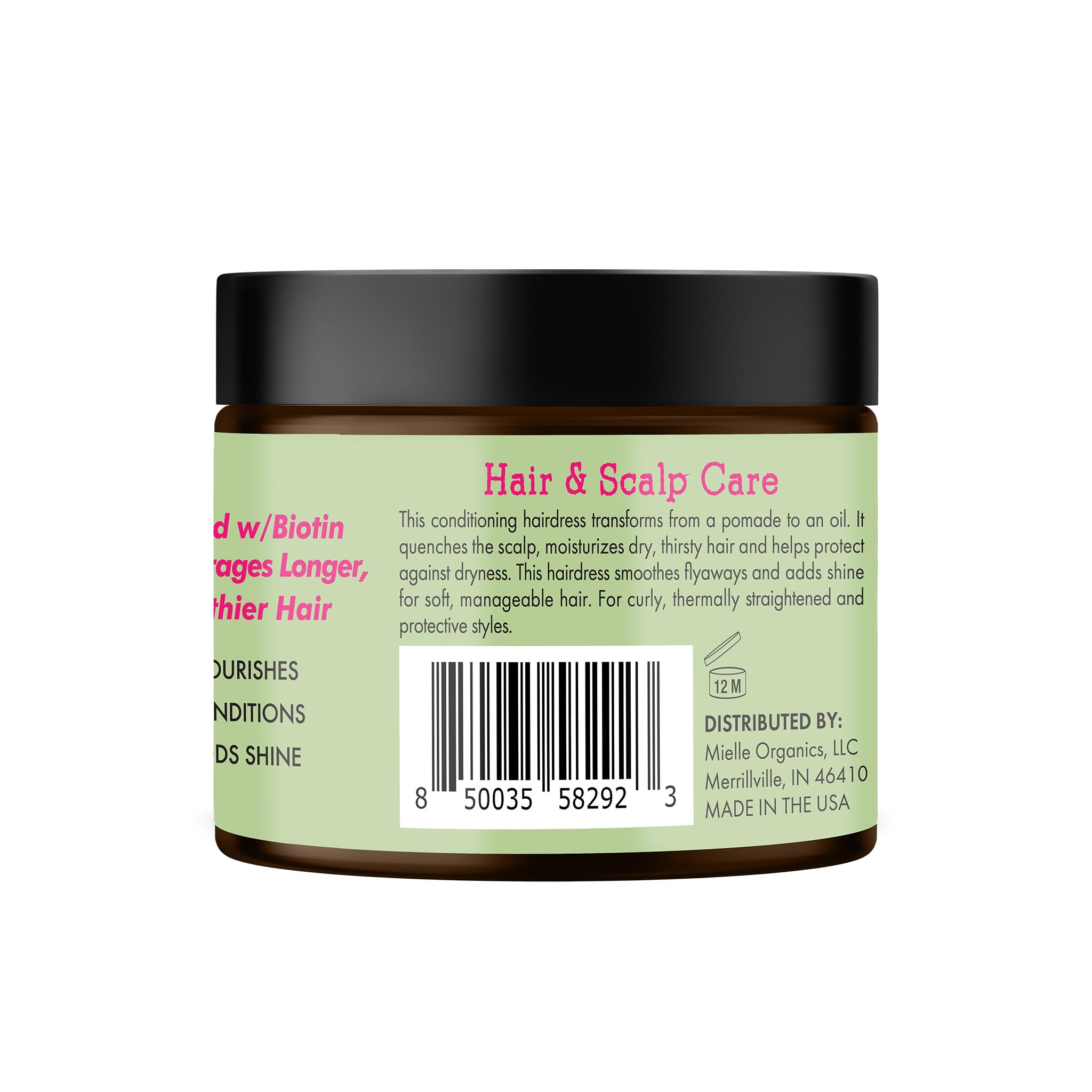 Branding on Mielle Organics Rosemary & Mint Pomade label