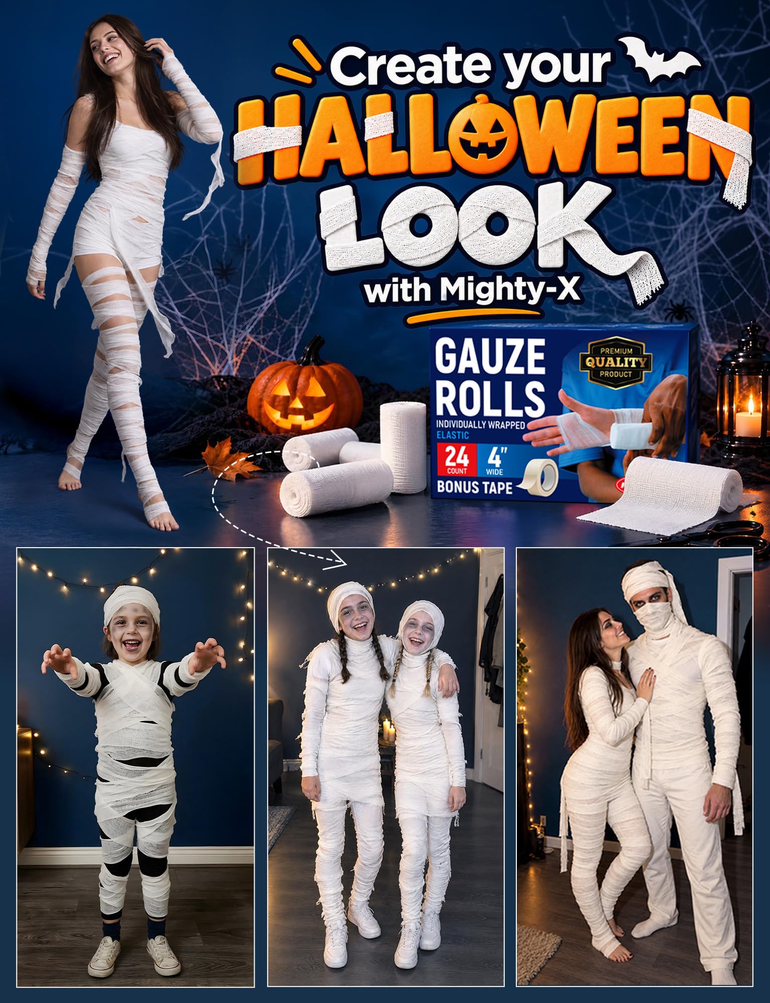 Mummy wrapping cloth option for costume use included in product