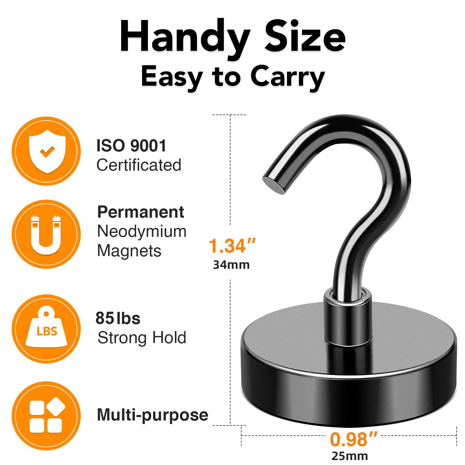 Rust resistant steel cup in MIKEDE 80LBS Magnetic Hooks