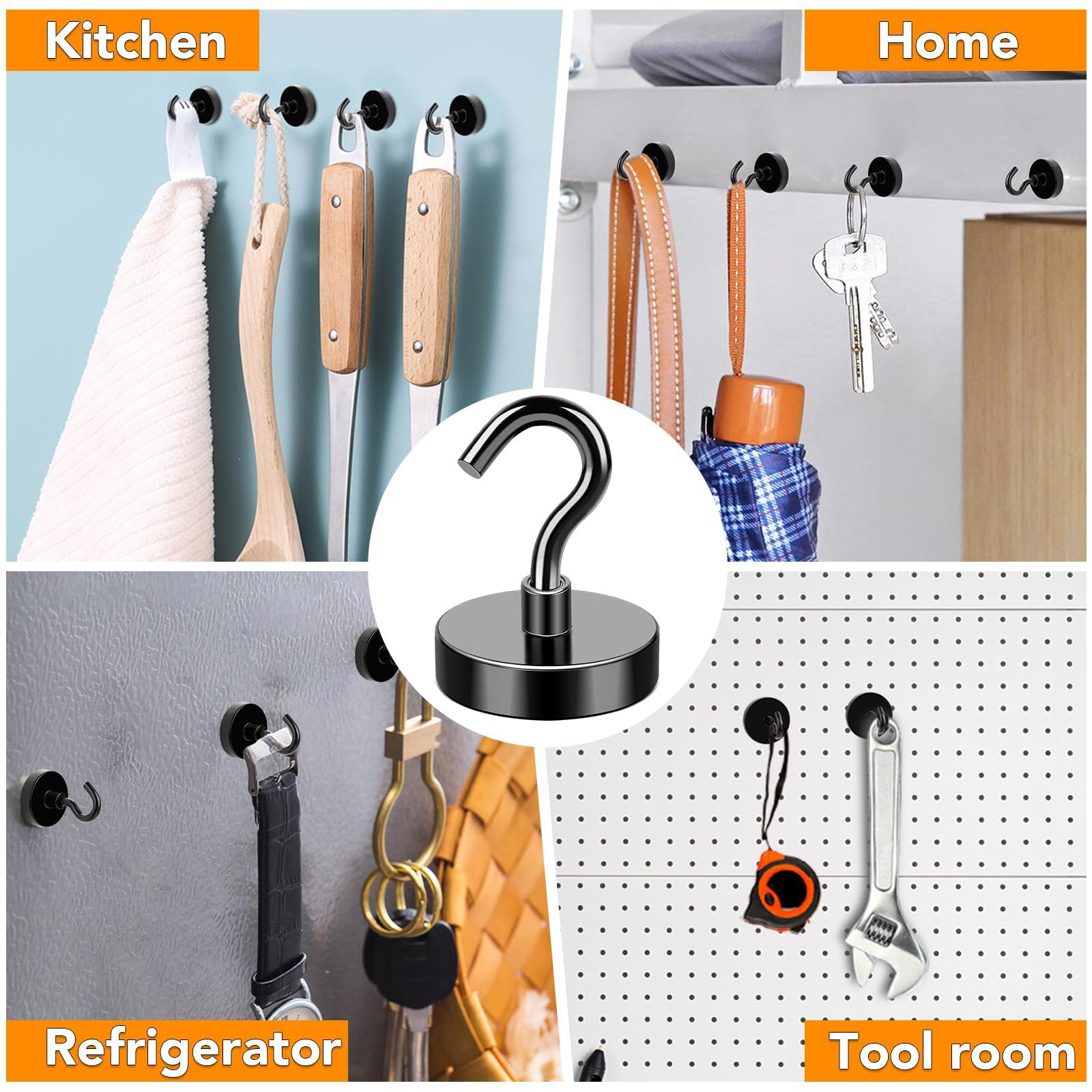 No drilling needed with MIKEDE 80LBS Magnetic Hooks on iron surface
