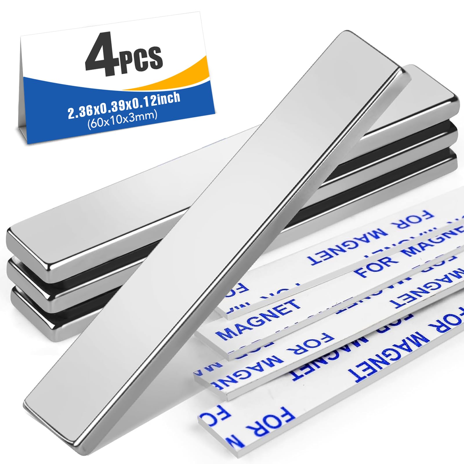 MIKEDE neodymium magnets 60x10x3mm silver pack of 4