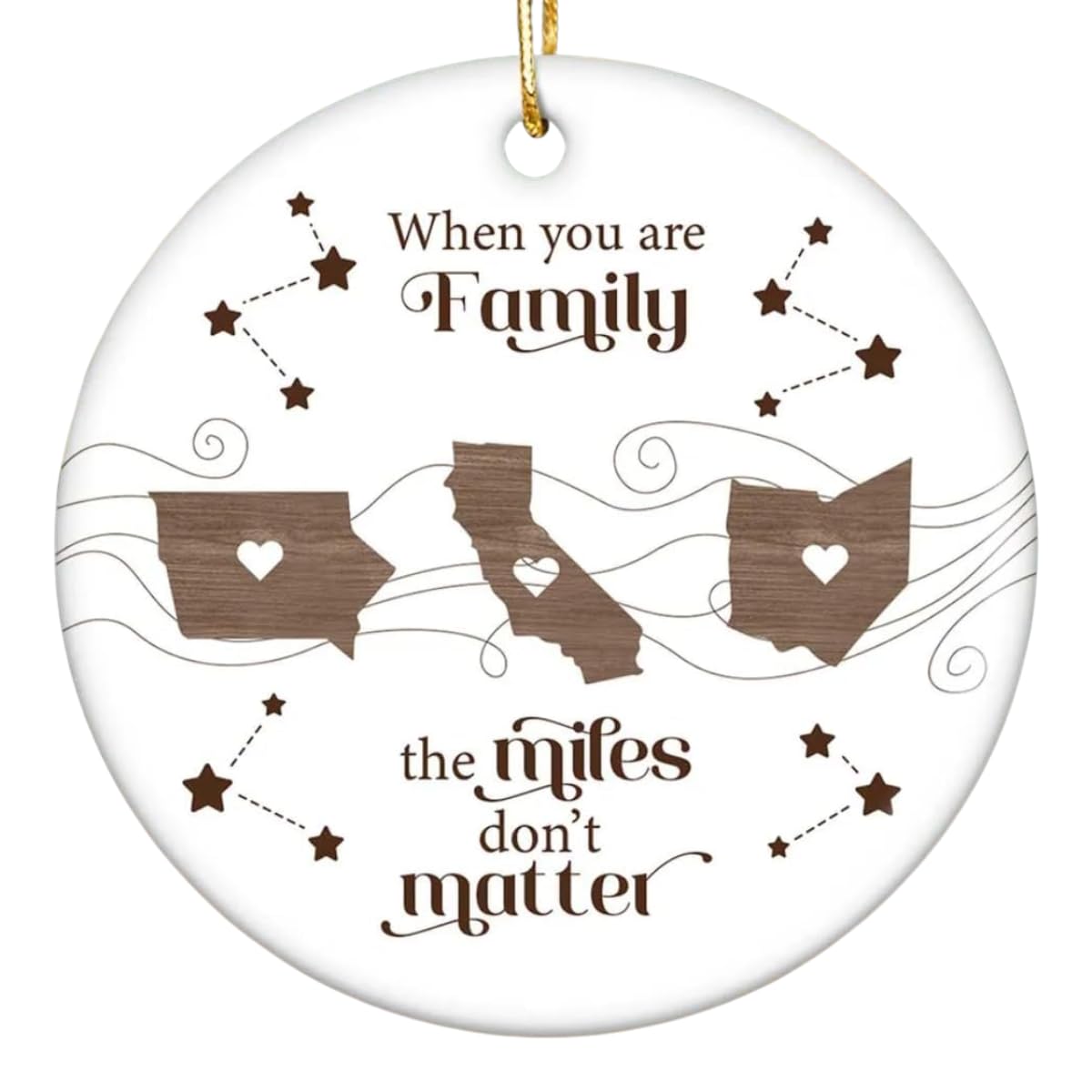 Miles Apart Long Distance Family Ornament front view
