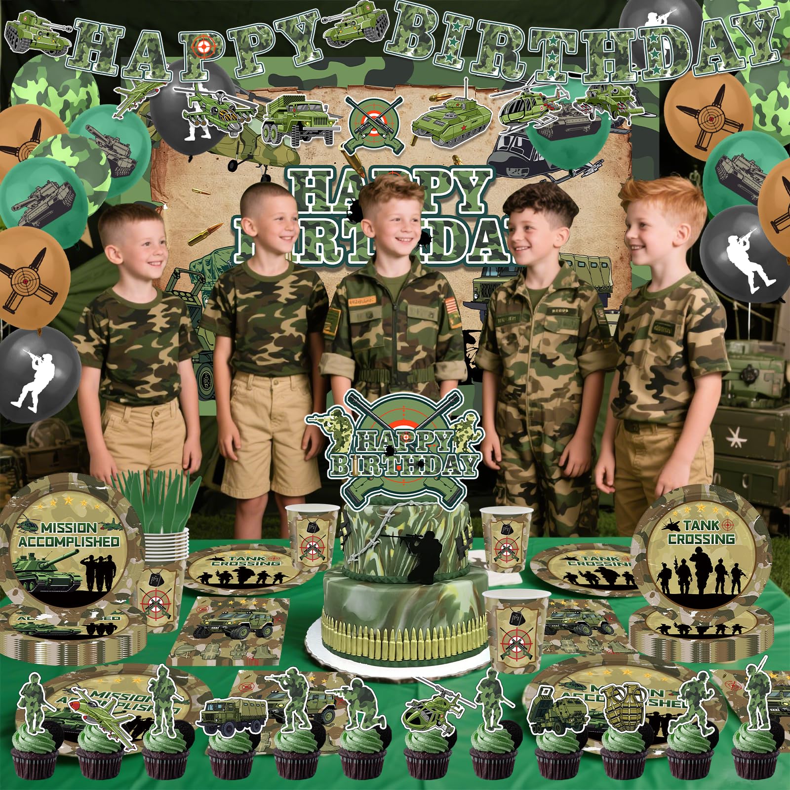 Military backdrop used in camo party decorations