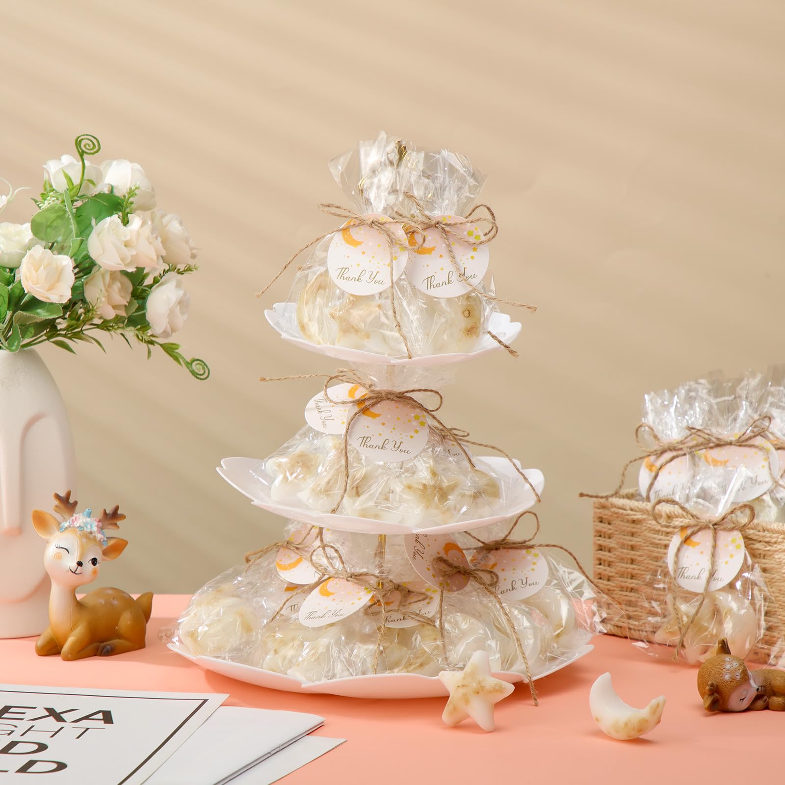 Individually wrapped soaps with colored ribbons