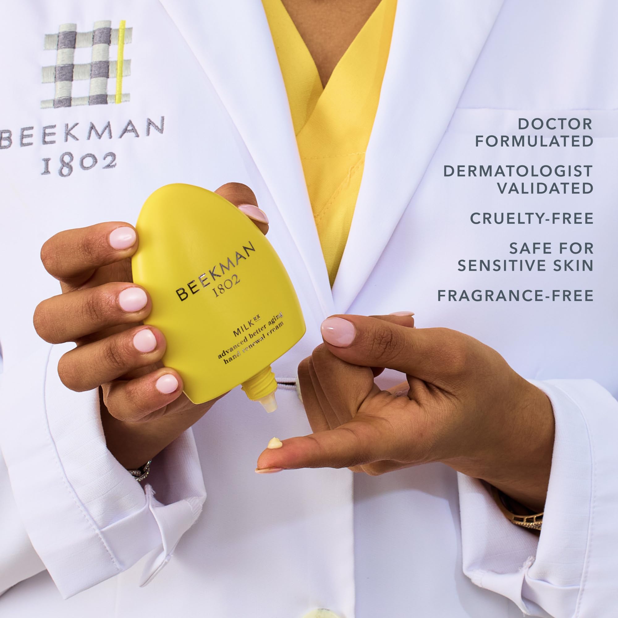 Lactic acid exfoliation in Beekman Milk RX hand cream