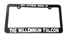 Millennium Falcon Star Wars License Plate Frame Holder black ABS frame with waterproof vinyl lettering for US and Canada