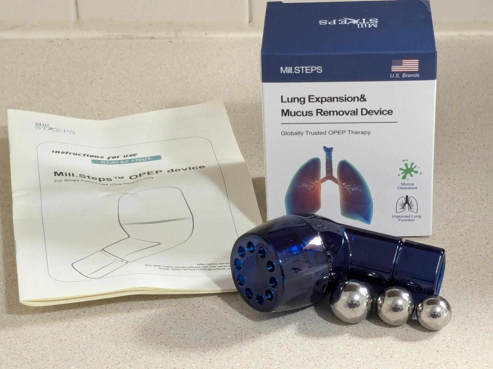 MILLSTEPS device for clearing mucus in airways