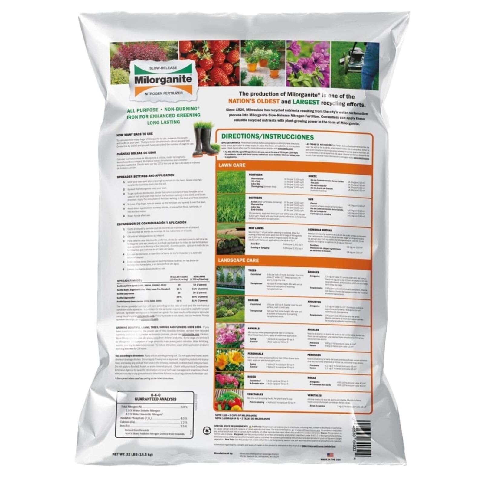 32 lb Milorganite fertilizer bag coverage up to 2500 sq ft