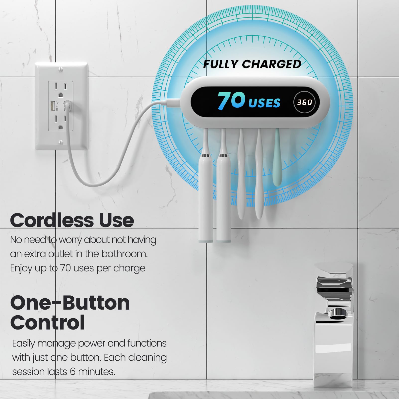 Fit manual and electric toothbrushes with 0.3 inch slots