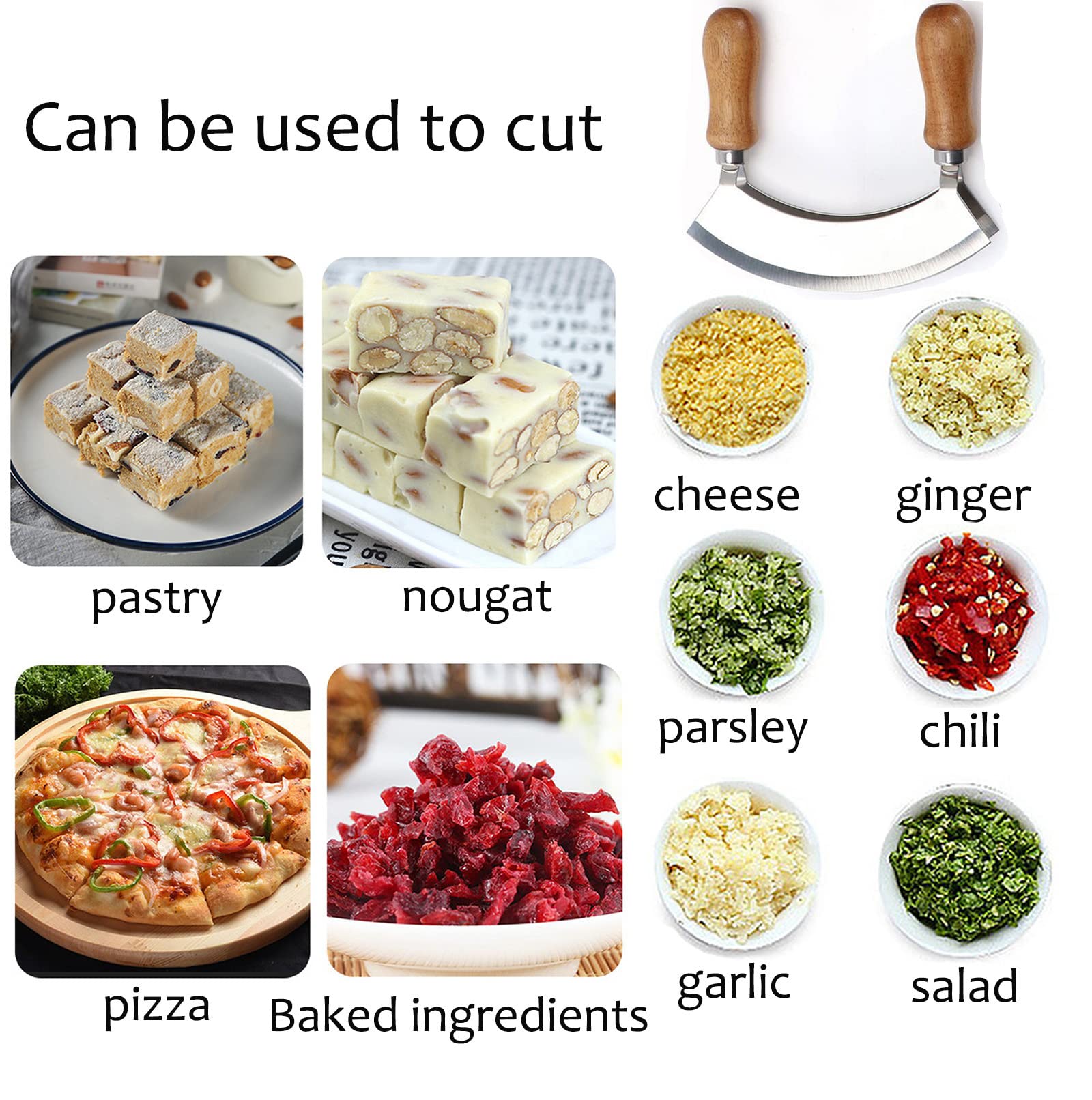 Mincing garlic and herbs with mezzaluna knife
