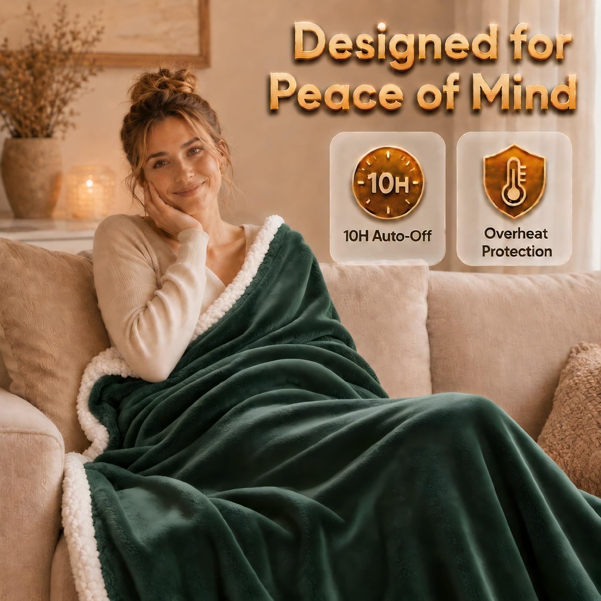 Grass green Minervada heated throw blanket 50x60 size