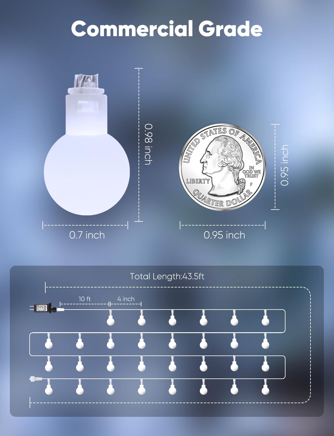 Minetom 100 LED globe lights with shatterproof plastic bulbs
