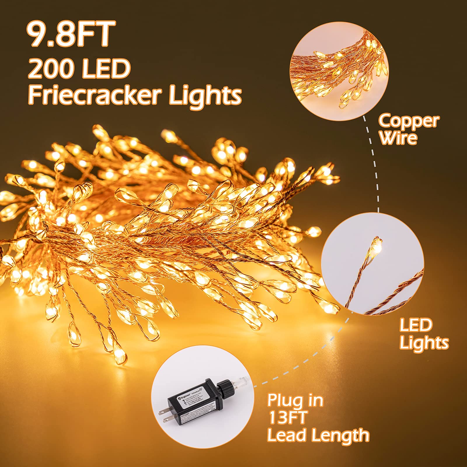 Firecracker cluster LEDs with 13ft lead cord by Minetom
