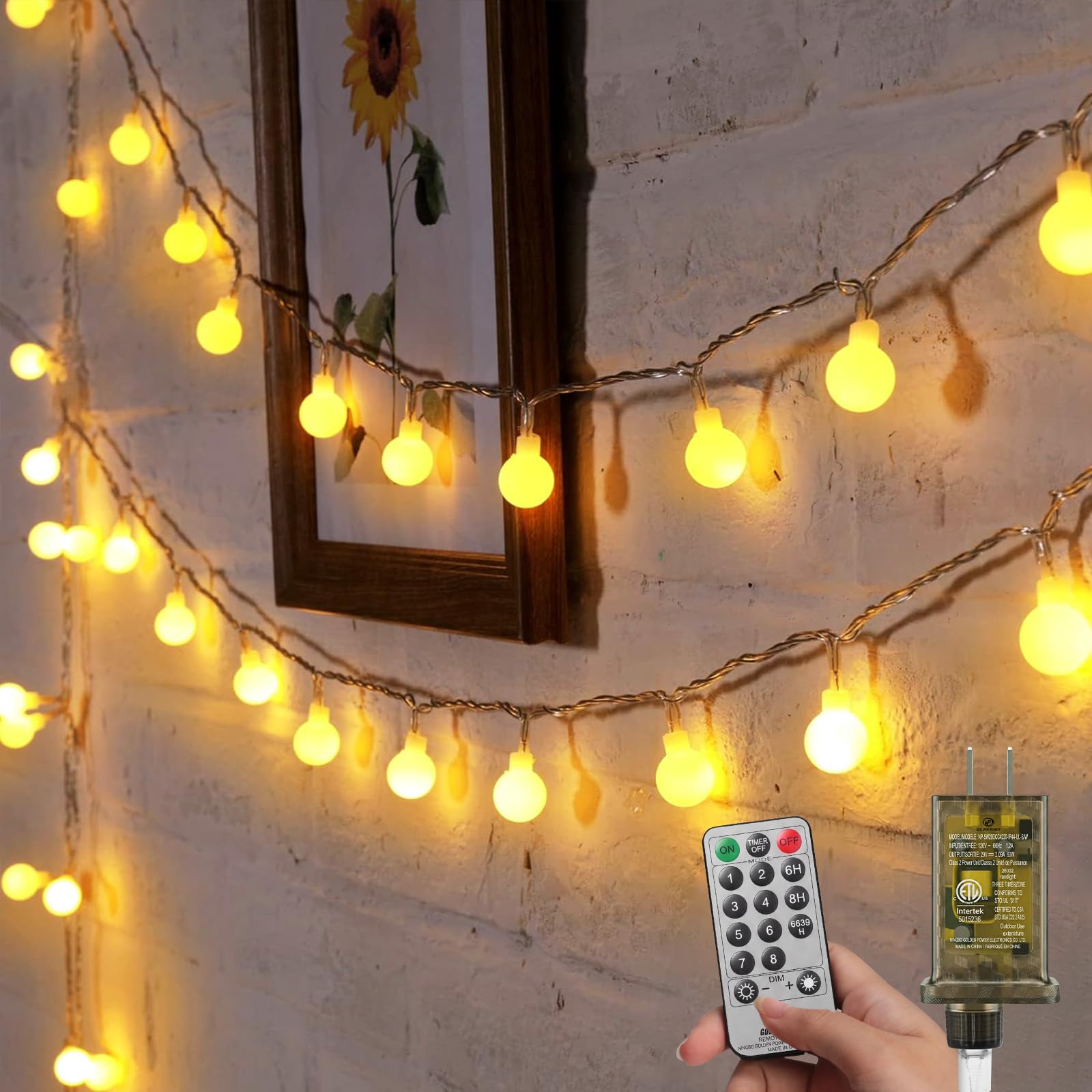Minetom Globe String Lights 33 feet length with 100 LED bulbs
