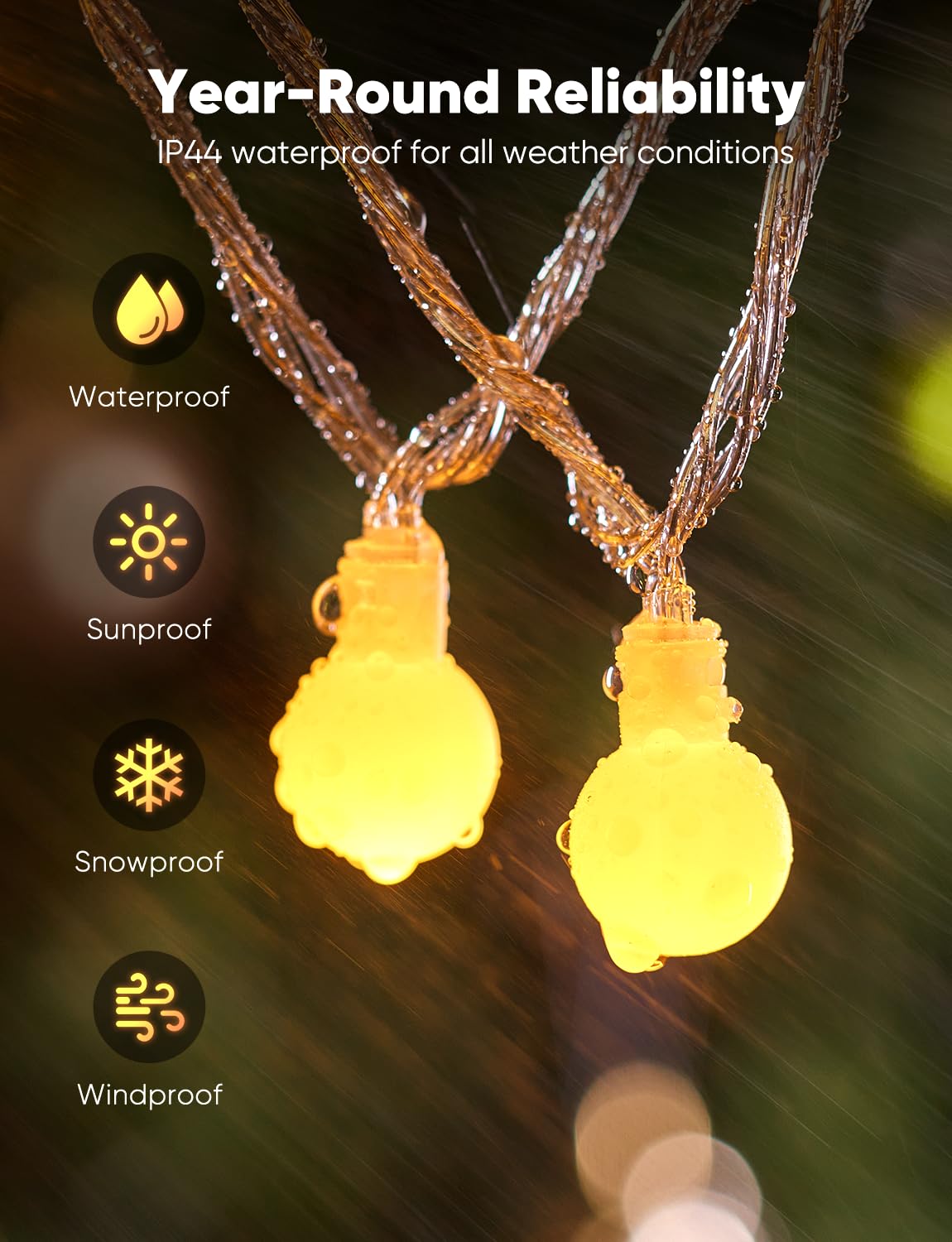IP44 waterproof globe string lights for indoor or outdoor use