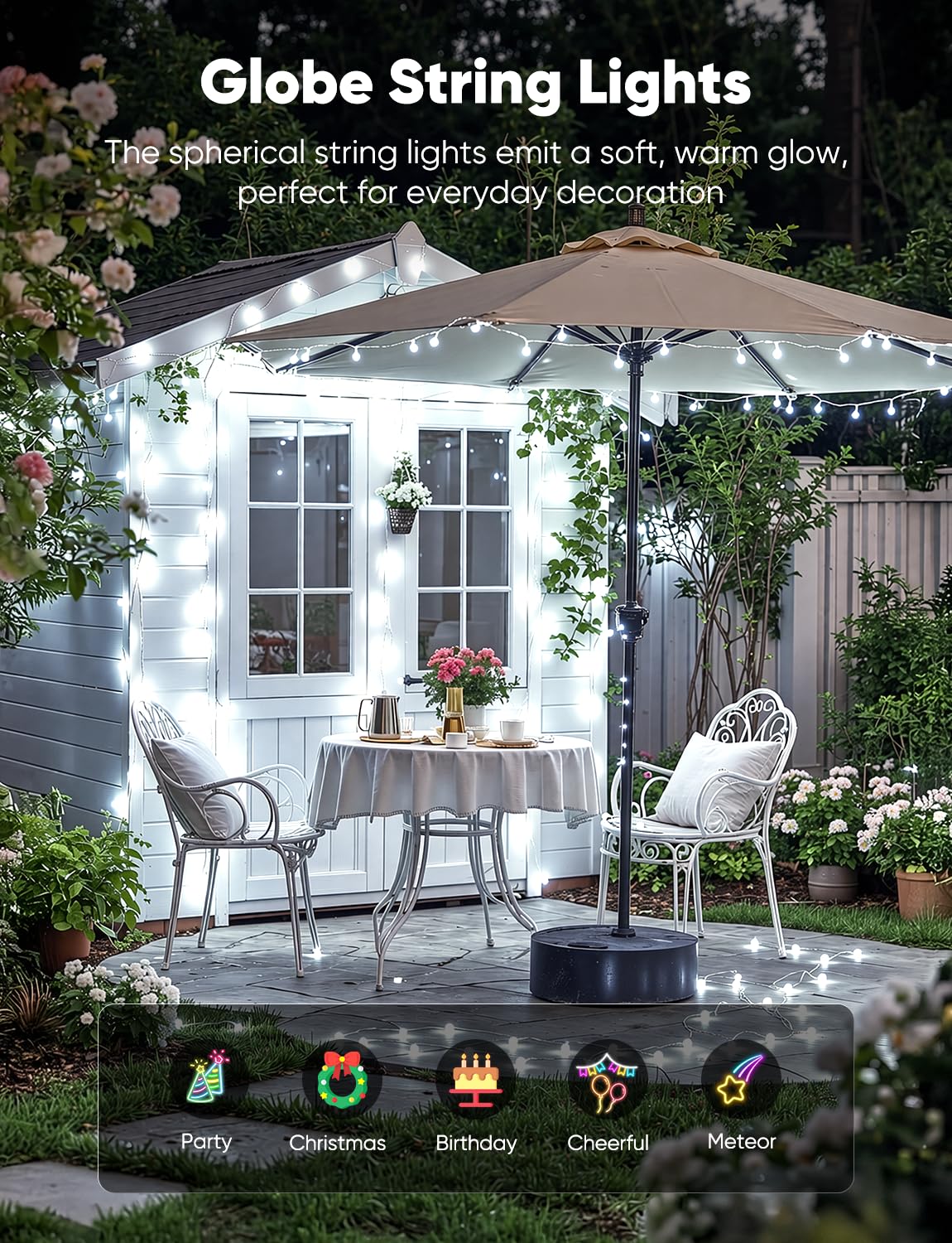 Minetom globe string lights 8 lighting modes and timer