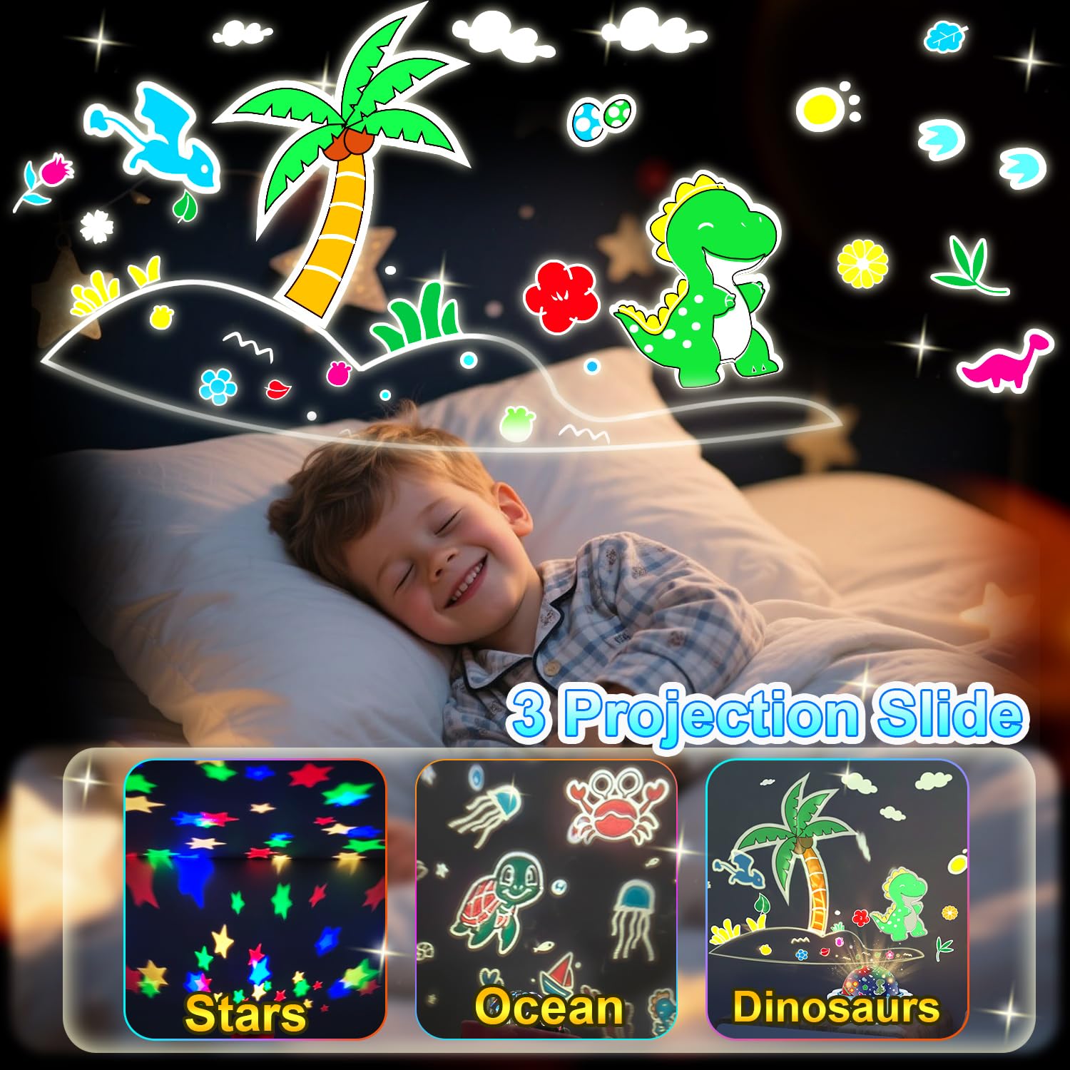 7-in-1 night light projector with remote control