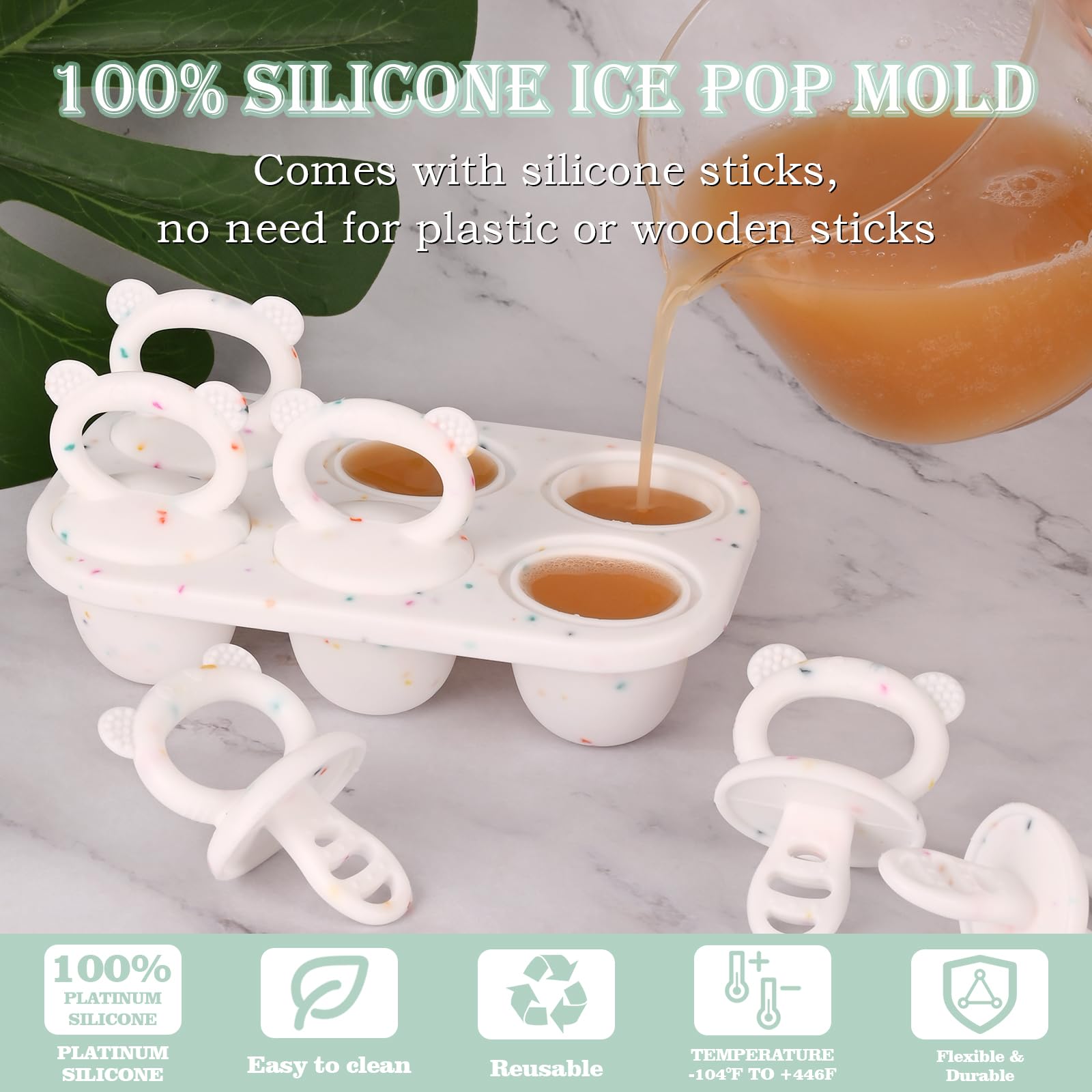 Mini 6 cavity silicone ice pop mold for babies and toddlers with sticks