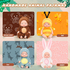dolls wearing bee rabbit brown bear elk outfits