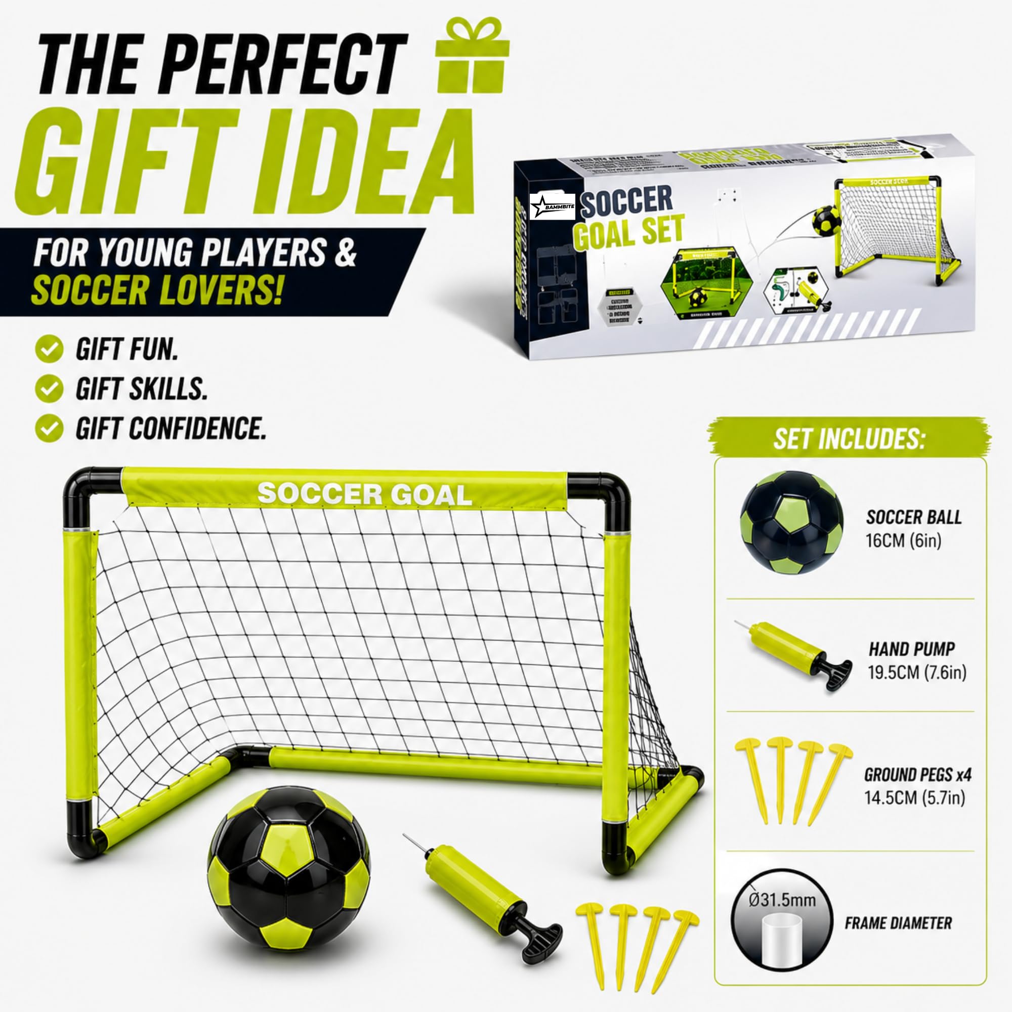 Complete set including goals mini ball air pump and stakes