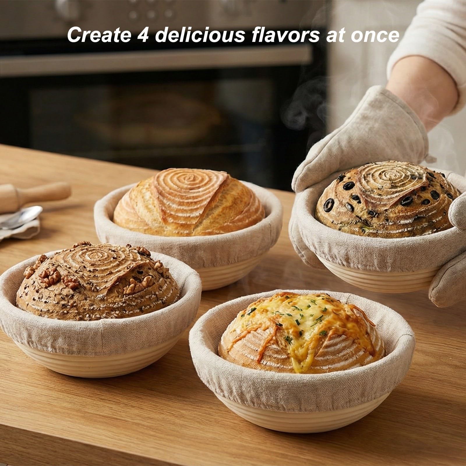 small round banneton proofing baskets four-pack