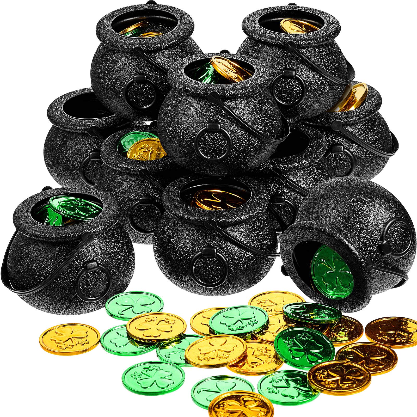 Green and gold mini cauldron kettles set of 12