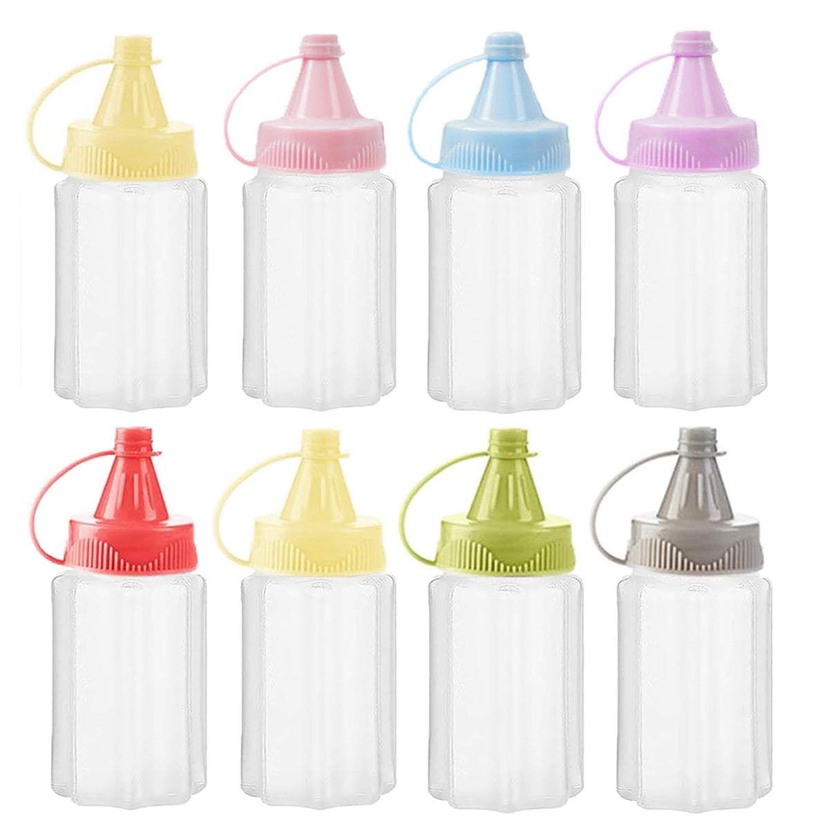 Eight 30ml mini condiment squeeze bottles in red color